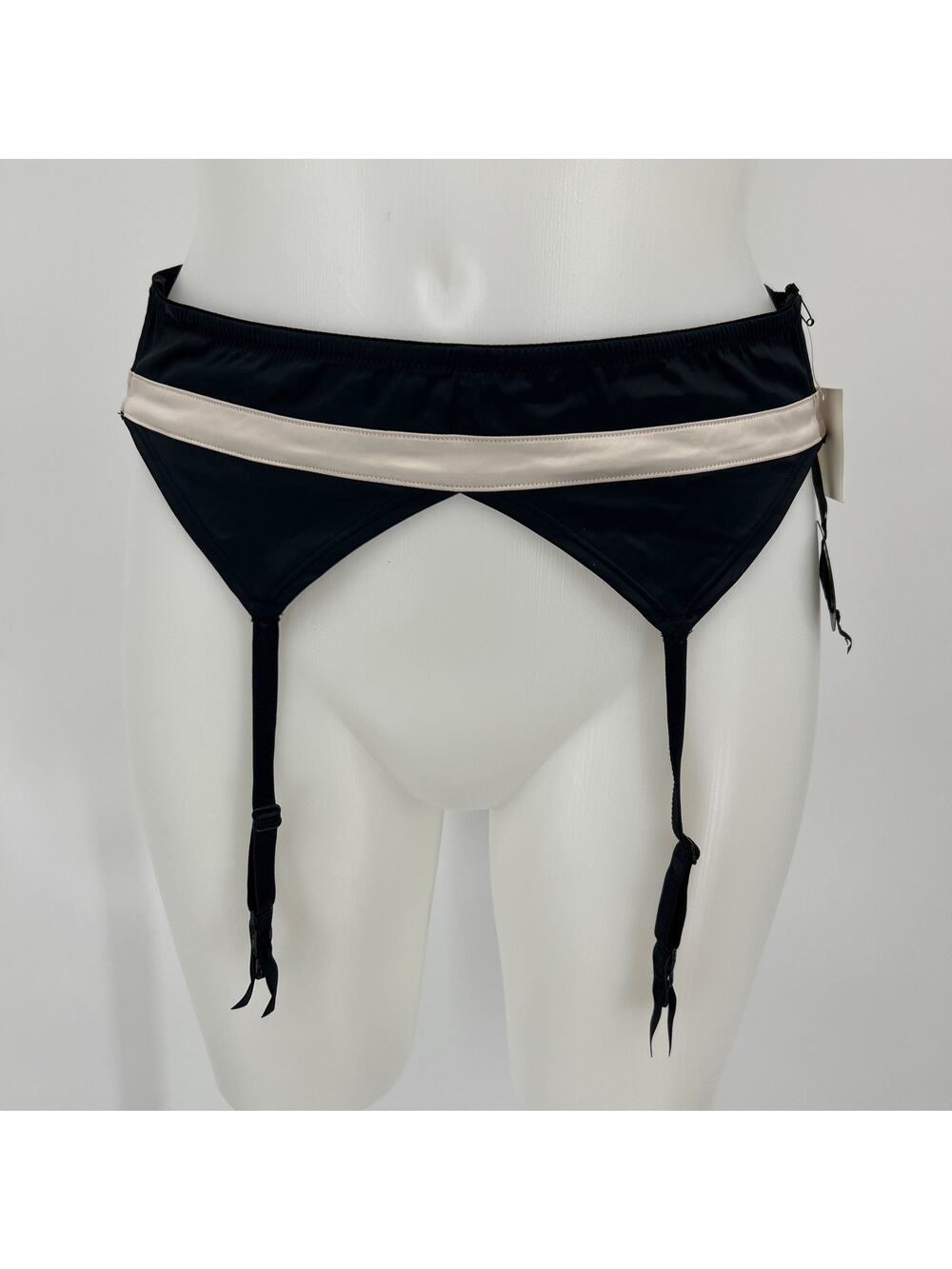Vintage Nordstrom Bel Niente Garter Belt  NEW Dead Stock Black White Satin Sexy